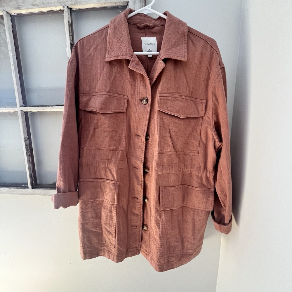 Gentle Fawn Size M 100% Cotton Shacket Jacket Pockets‎ Cinching Waist Pink